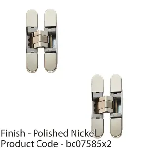 2 PACK - 3D Adjustable Concealed Cabinet Hinge - 180 Degree Opening Wardrobe NICKEL