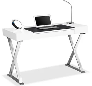 Centurion Supports ADONIS Gloss White and Chrome Ergonomic Home Office Luxury Computer Desk