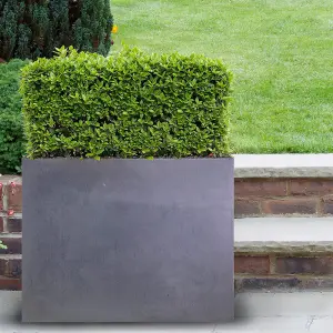 Set of 2 IDEALIST™ 50cm Garden Trough, Dark Grey Reinforced Stone Rectangular Planter, Outdoor Plant Pots L50 W20 H40 cm, 40L