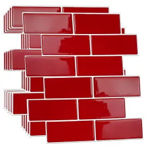 18 Pcs 30.5 x 30.5cm(12") 3D Tile Stickers Peel and Stick Backsplash Splashback Decals Tile Transfer - Cherry Red Retro Glossy