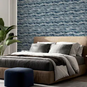 Arthouse Painted Canvas Navy Wallpaper