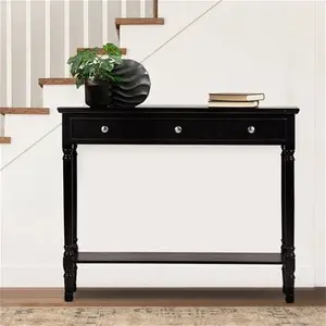 3 Drawer Console Table For Hallway & Living Room Furniture, Slim Entry Hall Table Cabinet Three Posts Size: 81 H X 100 W X 24 D Cm, Colour: Black