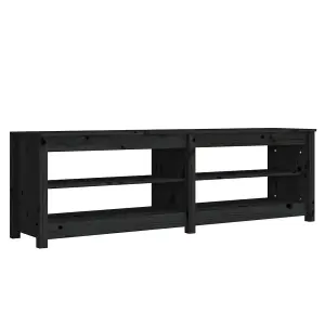 Shoe Bench Black 160x36.5x50 cm Solid Wood Pine