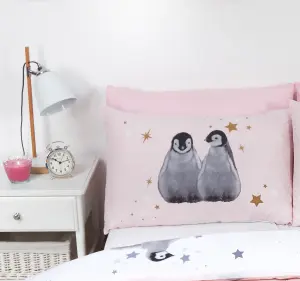 Starry Penguins Double Duvet Cover Set - Pink