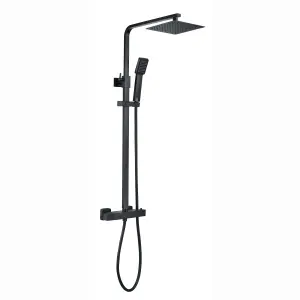 ENKI Enzo Matte Black Sqaure 2-Outlet Thermostatic Shower Head & Handheld Slim 200mm