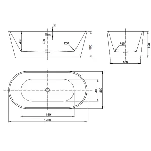 Banyetti Newton 1700 x 800 Freestanding Acrylic Bath - White