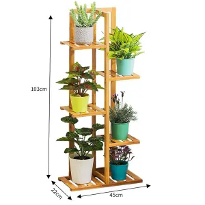 Brown 5 Tier Rustic Wooden Tall 6 Potted Plant Display Stand Shelving Unit Indoor Outdoor 103 cm