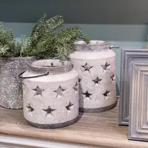 Hill Interiors Bloomville Stone Star Candle Lantern Stone (19cm x 18cm x 18cm)