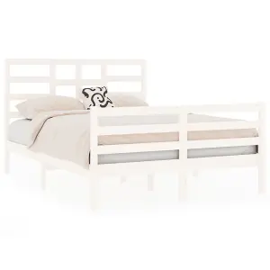 Berkfield Bed Frame White Solid Wood 135x190 cm 4FT6 Double