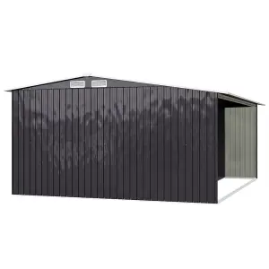 10 x 8 ft Waterproof Outdoor Metal Shed Garden Storage Tool Shed Apex Roof Double Door with Log Storage Store,Black