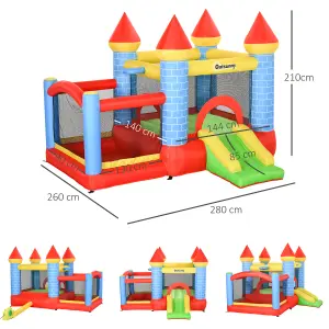 Outsunny Kids Bouncy Castle House Inflatable Trampoline Slide Water Pool Basket 4 in 1 with Blower for Kids Age 3-8 Castle Design