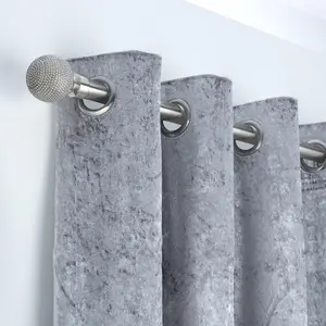 A.Unique Home Beaded Ball Metal Extendable Curtain Pole with Rings and Fittings (25/28mm) - Brushed Steel, 180cm - 340cm Approx