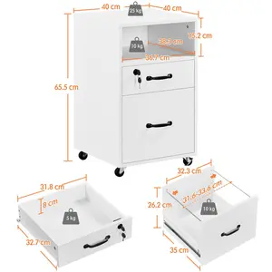 40cm Wide 2 -Drawer Mobile File Cabinet White