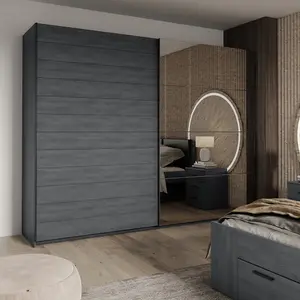 Spacious Galaxy Wardrobe with Sliding Doors in Oak Carbon - Luxurious Storage, H2100mm W2700mm D610mm