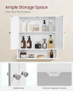 Bathroom Mirror Cabinet Storage Cupboard Wall-Mounted Storage Unit Wooden With Double Mirrored Doors Adjustable Shelf