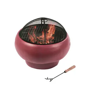 Teamson Home Outdoor Wood Burning Fire Pit, Round Concrete Garden Heater, Log Burner, Includes Lid & Poker - 53 x 53 x 47 (cm)