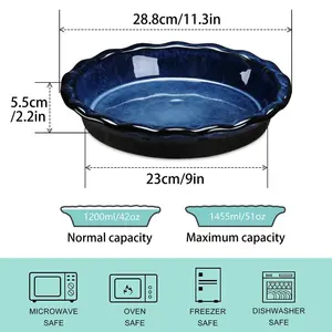 LOVECASA Series, 1455ml Large Capacity Round Stoneware Baking Dish Blue