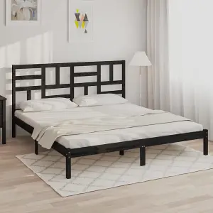 Berkfield Bed Frame Black Solid Wood 200x200 cm