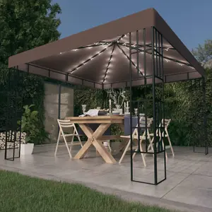 Berkfield Gazebo with LED String Lights 3x3 m Taupe