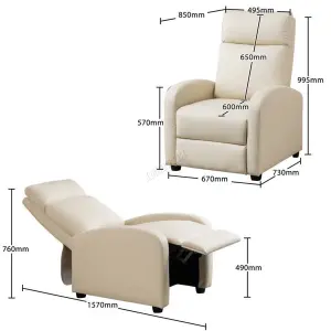 WestWood Luxury PU Leather Modern Push Back Reclining Armchair Lounge Padded Seater Cream