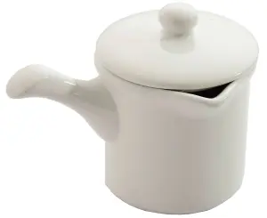 Heat and Serve Microwave Safe White Ceramic Stoneware Sauce Pot - 300ml Capacity, Measures H10cm x 8cm Diameter