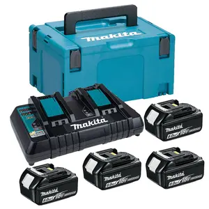 Makita BL1860 18v 4 x 6.0ah Lithium Batteries DC18RD Dual Port Charger + Makpac