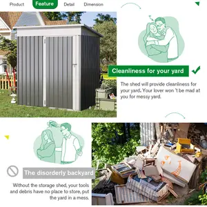 5 Ft. W x 3 Ft. D Metal Lean-To Garden Shed Grey