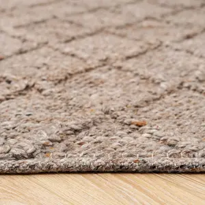 Warm Beige Luxurious Wool Textured Diamond Trellis Living Area Rug 160x230cm