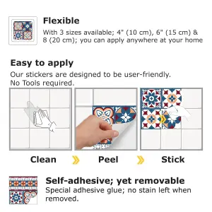 Walplus Red & Blue Talavera Tile Stickers PVC