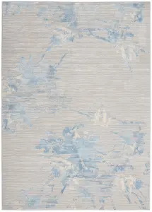 Grey Sky Abstract Modern Floral Rug Easy to clean Living Room Bedroom and Dining Room -69 X 221cm (Runner)