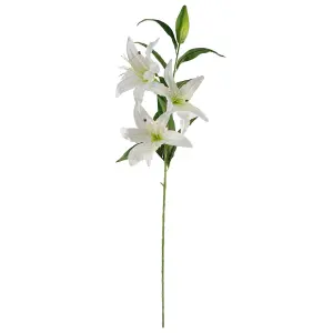 Artificial 100cm Large White Lily Stem - 3 Flowers