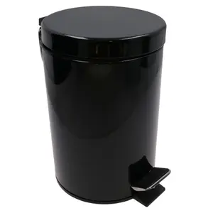 3L Waste Pedal Bin Black Kitchen Bathroom Office Metal House Rubbish Dustbin