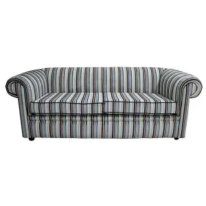 Chesterfield 1930's 3 Seater Riga Stripe Fabric Sofa Bespoke In Classic Style