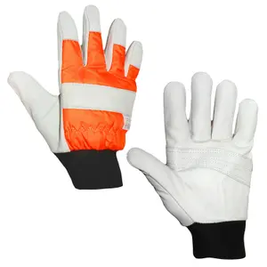 SPARES2GO Large Hi Visibility Chainsaw Protective Safety Gloves (Size 10)