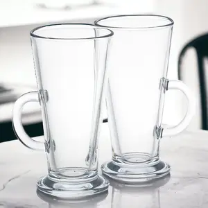 Queensway Home & Dining Height 16cm 2 x 260ml Clear Glass Tall Hot Chocolate Coffee Latte Mugs Glasses Tumblers