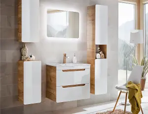 Bathroom 800 Vanity Sink Unit Wall Cabinet Compact Drawers White Gloss Oak Arub