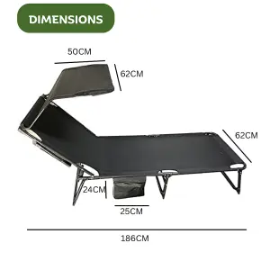 Reclining Sun Lounger with Side Storage Bag - Sun Shade Roof Canopy and 4 Adjustable Modes Chair