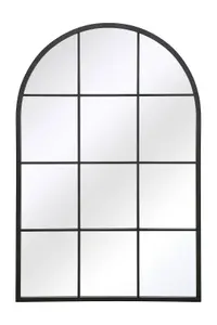 MirrorOutlet The Fenarc Black Metal Framed Arched Window Wall Garden Mirror 120CM X 80CM