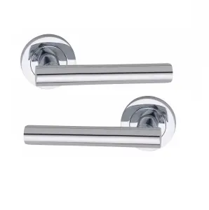 Straight T-Bar Key Lock Door Handle Set Thumbturn and Mortise Lock Polished Chrome