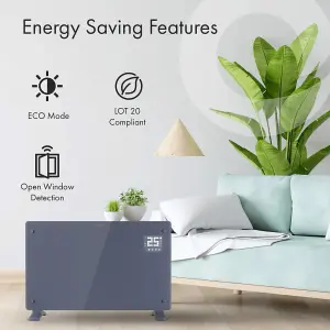 WiFi Smart Electric Glass Panel Heater 2000W Wall Mounted Or Free Standing Grey