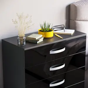 Vida Design Hulio Black High Gloss 5 Drawer Chest (H)900mm (W)750mm (D)360mm