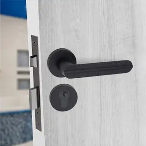 1 Pair Modern Lima Euro Lock Door Handles, 70mm Key & Key Barrell Matt Black Finish - Golden Grace