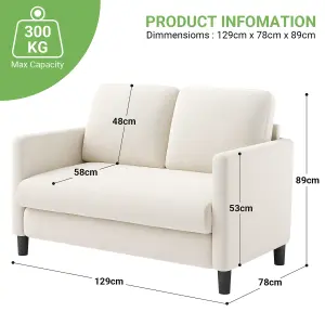 Neche 2 Seater Small Couch, Teddy Velvet Loveseat Sofa for Bedroom - Off White