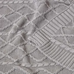 Homescapes Grey Diamond Cable Knit Cotton Throw, 150 x 200 cm