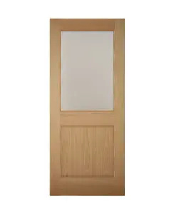 2 panel Glazed Wooden White oak veneer External Panel Back door, (H)2032mm (W)813mm