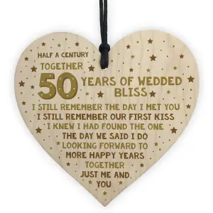 50th Wedding Anniversary Card Wood Heart Gift For Husband or Wife Thank You Keepsake Plaque