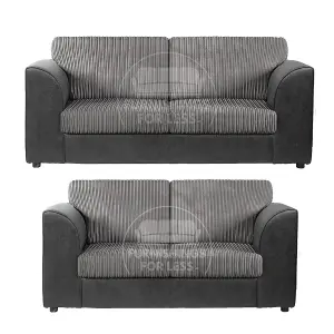 Luxor Jumbo Cord 3 + 2 Fabric Sofa Suite - Fullback Black and Grey