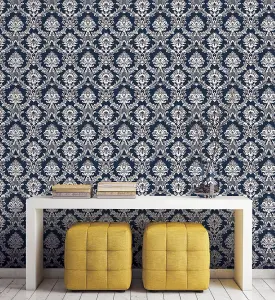 Galerie Stripes And Damask 2 Blue Damask Document Smooth Wallpaper