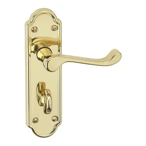 URBNLIVING 174mm Length 2 Pcs Ashworth Metal & Polished Brass Lever Latch Bathroom Door Handles Set