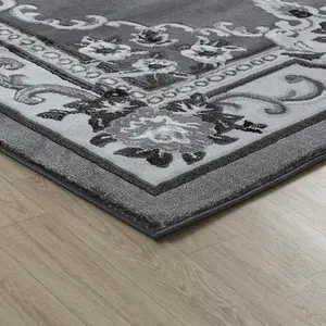 Wadan 60x220 cm Dark Grey Gewels Traditional Rug, 10mm Soft Pile Washable Area Rugs, Classic Oriental Rug for Home and Office